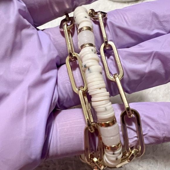 3 Strand Gold Tone Beaded Chain Link 7 Inches Magnetic Clasp Fashion Bracelet - Picture 7 of 9